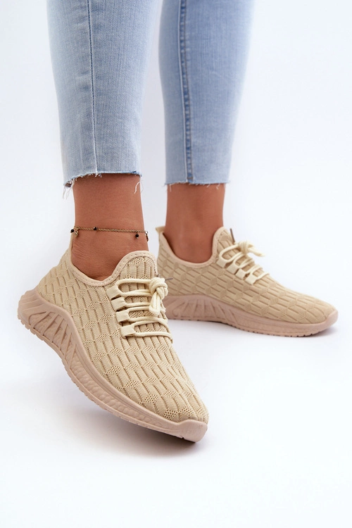 Materiałowe Lekkie Buty Sportowe Damskie Beżowe Xalara