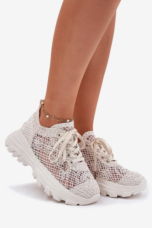 Sneakersy Damskie Z Szydełkową Cholewką Beżowe Jelhiris