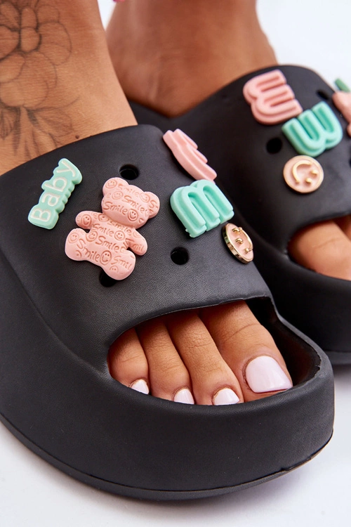 Miękkie Damskie Piankowe Klapki Z Ozdobami Czarne Lorie