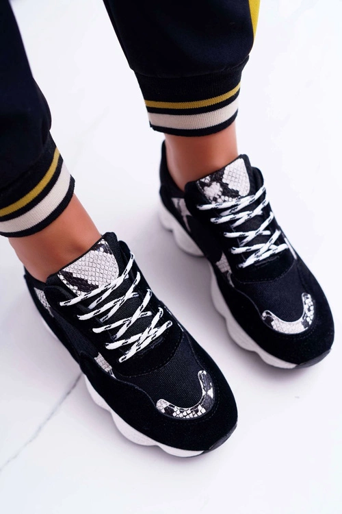 Sportowe Damskie Buty Zamszowe Czarne Skóra Węża Lollipop