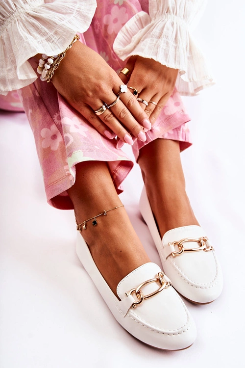 Skórzane Mokasyny Z Ozdobą Białe Millario