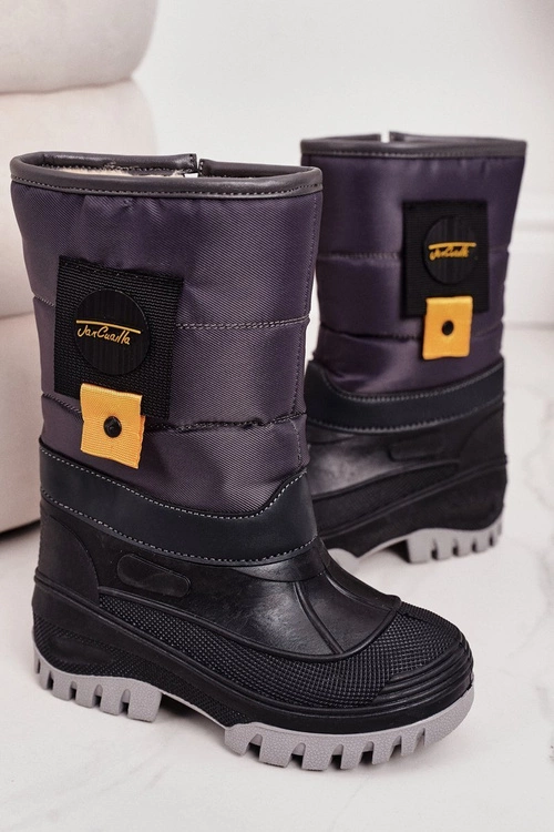 Dziecięce Śniegowce Ocieplone Futerkiem Szare Rubbi