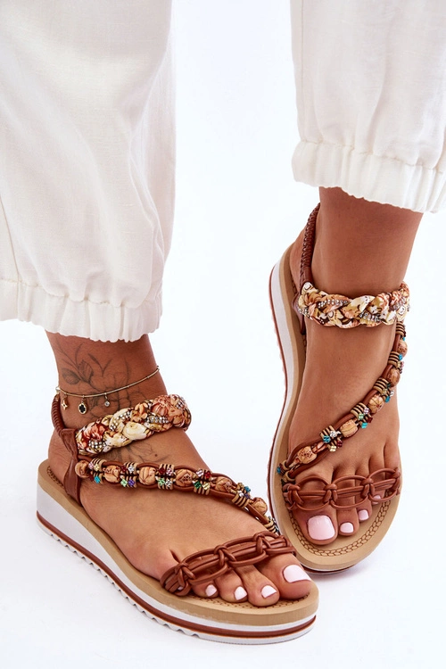 Wygodne Damskie Sandały Na Koturnie Brązowe Jodie