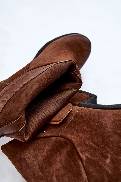 Damskie Botki Na Suwak Z Ćwiekami Brązowe Lance