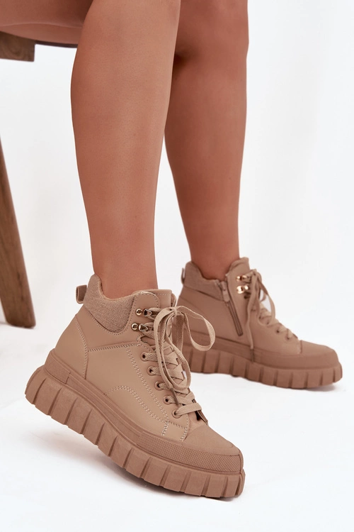 Damskie Ocieplane Botki Trapery Na Platformie Camel Carenna