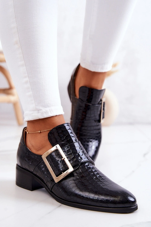 Skórzane Półbuty Ze Sprzączką Czarne Taliya