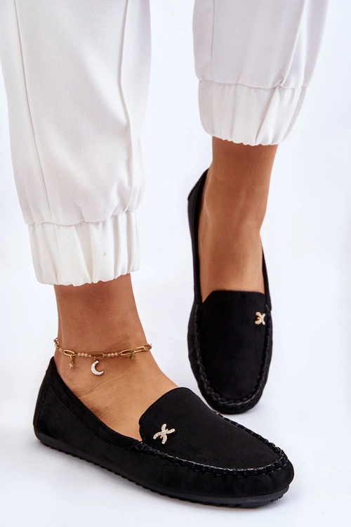 Damskie Zamszowe Mokasyny Z Ozdobą Czarne Leah