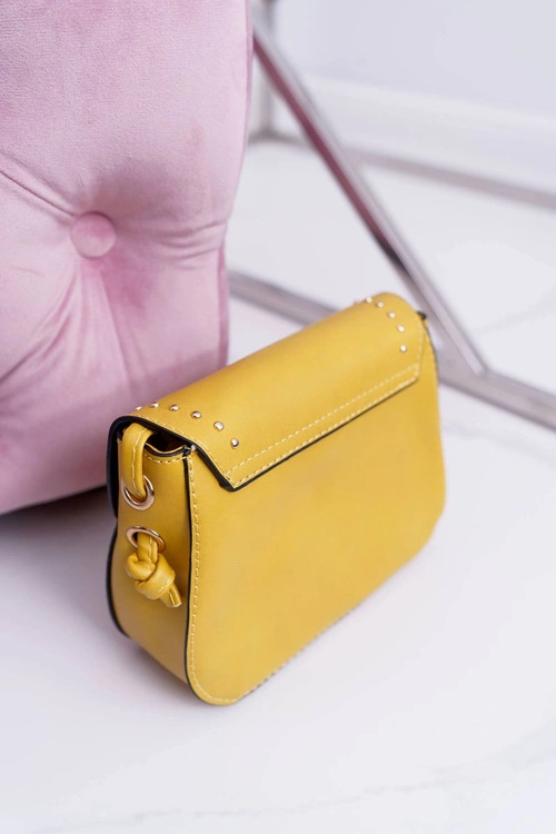 Torebka Damska Mała Kuferek Złote Nity Zółta