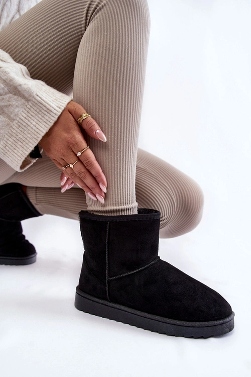 Damskie Ocieplane Botki Śniegowce Czarne Virgina