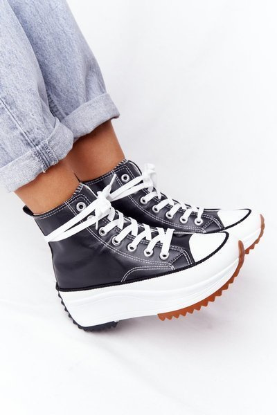 Skórzane Trampki Na Platformie Czarne Coachella