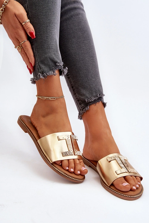 Klapki Damskie Z Ozdobą Złote Ollavia