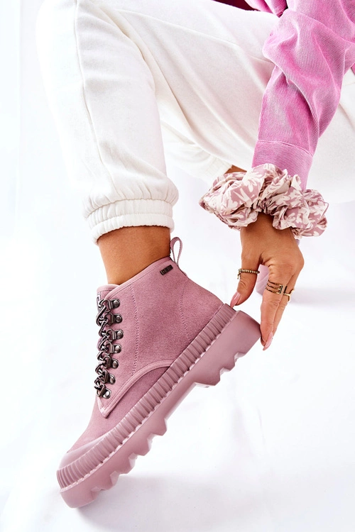 Skórzane Trapery Botki Big Star II274367 Różowe