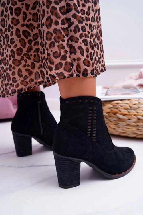 Botki Damskie Na Słupku Zamszowe Czarne Westema