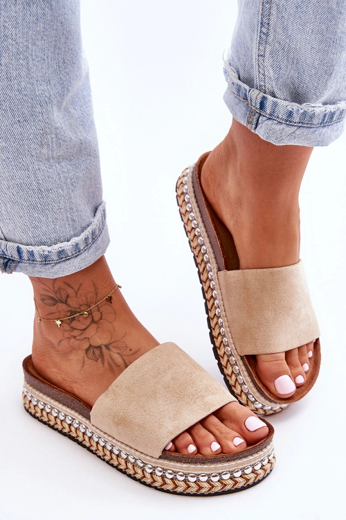 Damskie Gładkie Zamszowe Klapki Beżowe Hayen