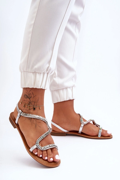 Wsuwane Sandały Damskie Z Ozdobami Srebrne Hayen