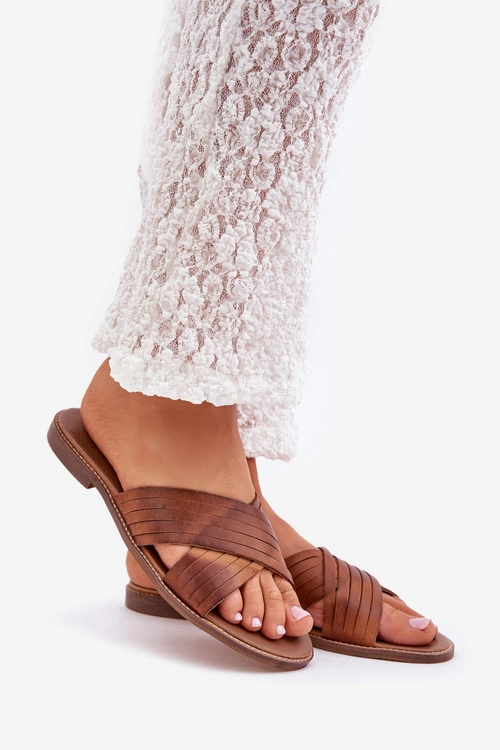 Skórzane Damskie Klapki Lewski Shoes 3682 Camel