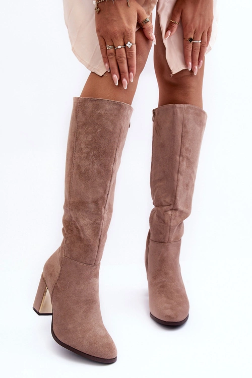 Kozaki Przed Kolano Na Słupku Zamszowe Beżowe Kilrenita