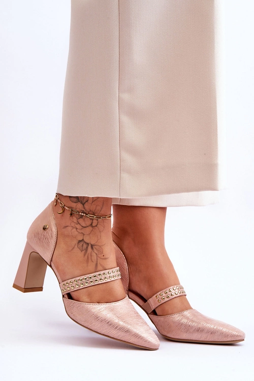 Skórzane Czółenka Z Paskiem Maciejka 05950-33 Różowe