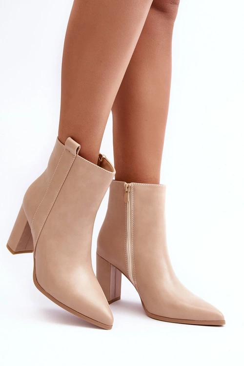 Damskie Skórzane Botki Na Słupku Beżowe Vevine