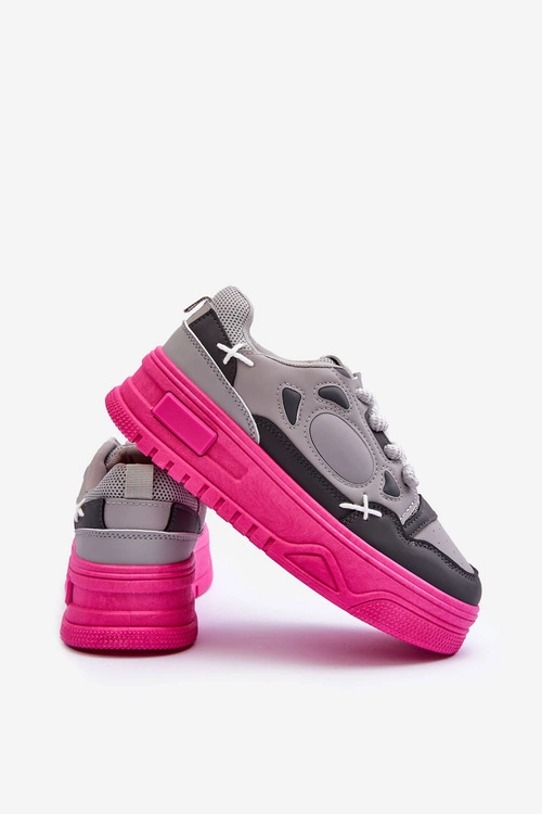 Sneakersy Damskie Na Platformie Szare Finos