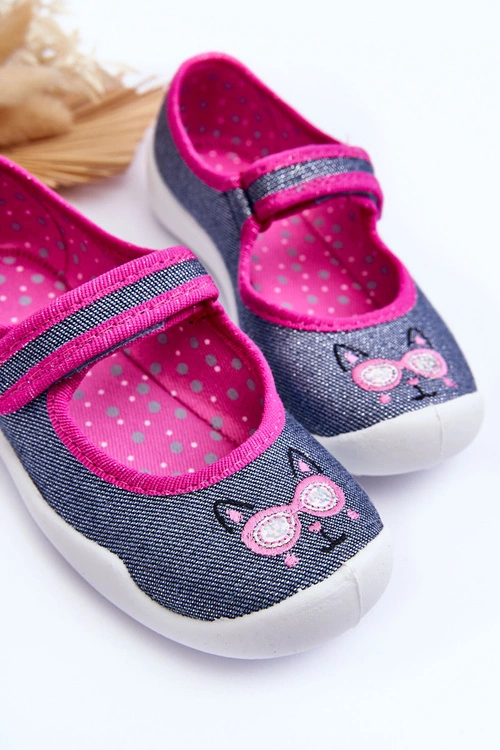 Dziecięce Papcie Baleriny Błyszczące Befado 114X422 Granatowo-Różowe