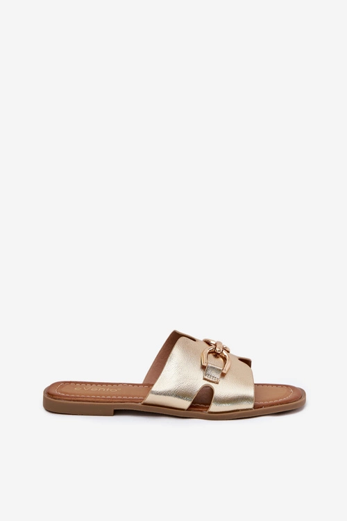 Klapki Damskie Płaskie Z Ozdobnym Detalem Złote Amiresna