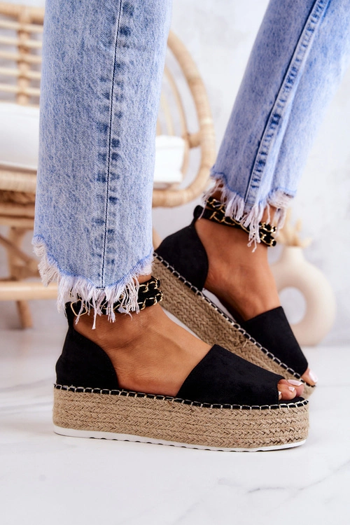 Sandałki Espadryle Na Platformie Czarne Jeannie