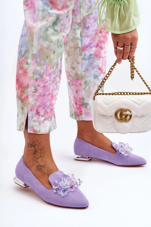 Damskie Mokasyny Z Ozdobami Na Płaskim Obcasie Fioletowe Sloane