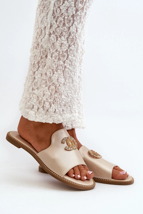 Eleganckie Klapki Damskie Błyszczące Z Ozdobą S.Barski KV27-050 Złote