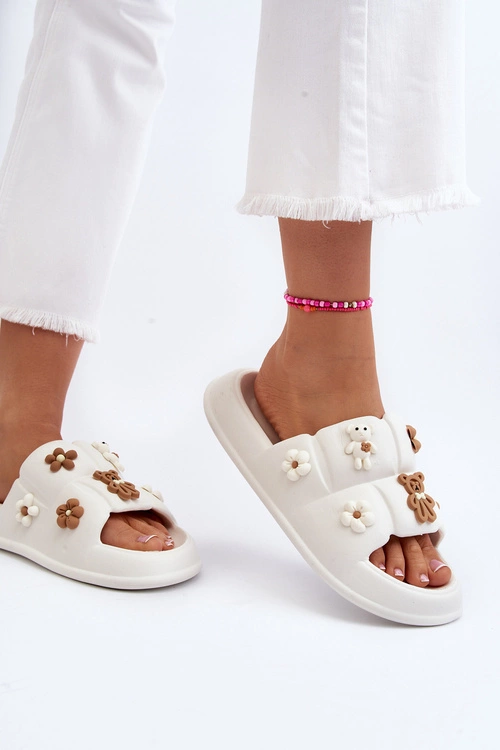 Damskie Piankowe Klapki Z Ozdobami Białe Cambrina