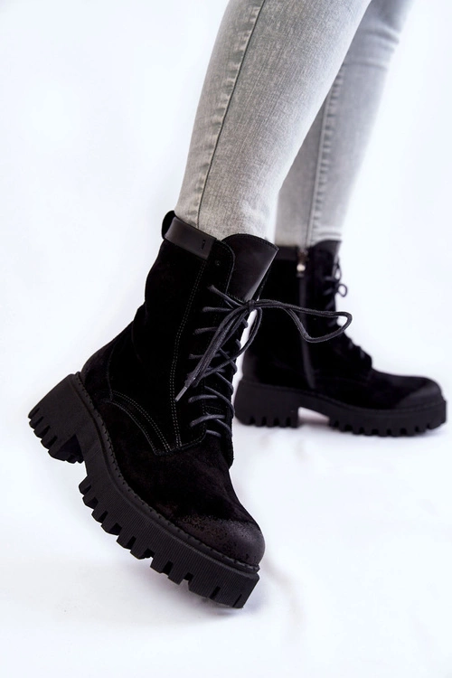 Klasyczne Zamszowe Ocieplane Botki Czarne Lemar Caima