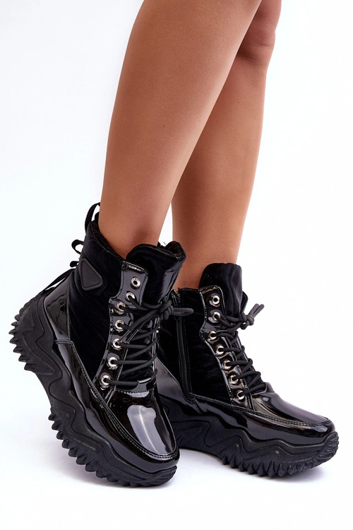 Ocieplane Botki Na Masywnej Platformie Czarne Lanleh