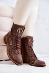 Ażurowe Skórzane Botki Nicole Brązowe 2695