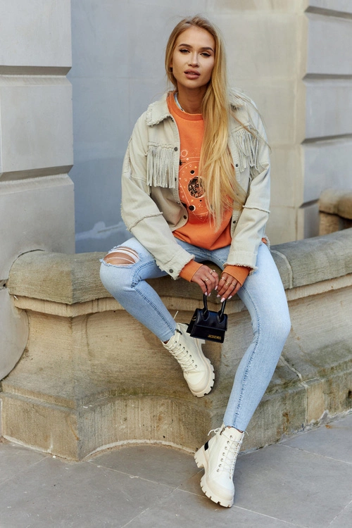 Damskie Wiosenne Botki Trapery Jasnobeżowe Larina