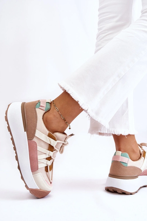 Damskie Zamszowe Buty Sportowe Na Platformie Beżowo-Brązowe Rohan