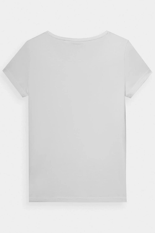 Damski Gładki T-Shirt Z Logo Biały 4F 4FWMM00TTSHF1845-10S