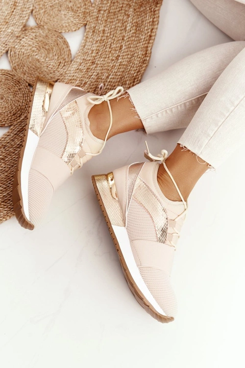 Damskie Sportowe Buty Sneakersy Beżowo-Złote Netta