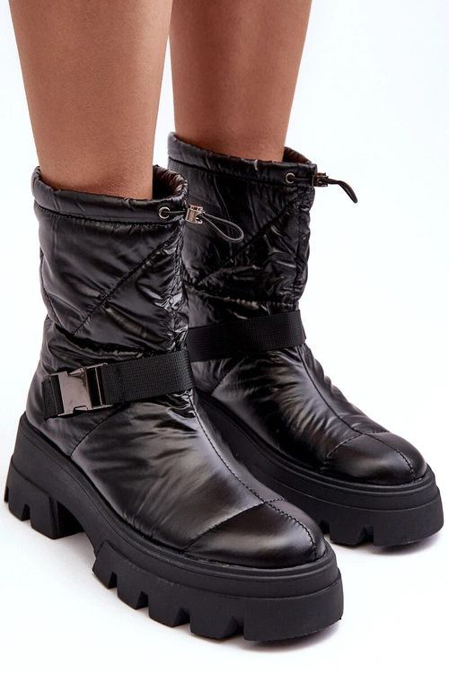 Botki Damskie Na Masywnej Podeszwie I Płaskim Obcasie Czarne Werikse