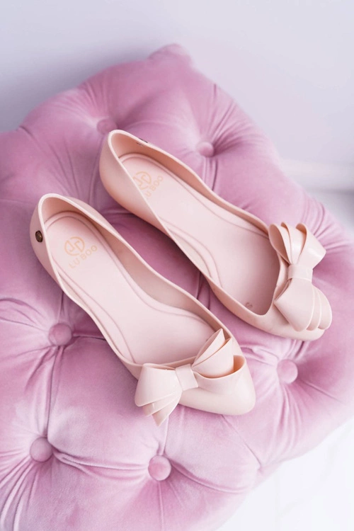Lu Boo Różowe Meliski Gumowe Balerinki Big Bow