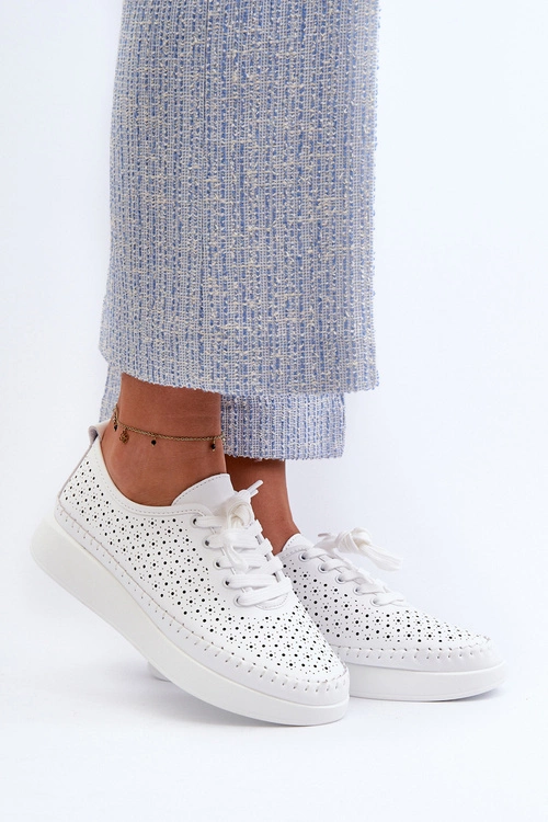 Skórzane Sneakersy Na Platformie S.Barski LR278 Białe