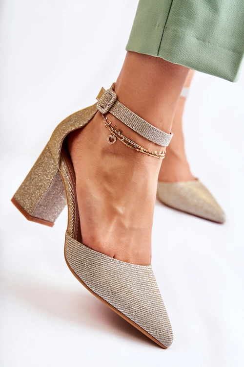 Błyszczące Czółenka Na Słupku Złote Amira