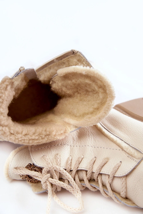 Damskie Skórzane Trapery Botki Jasnobeżowe Lemar Vergo