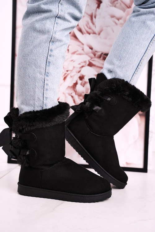 Damskie Śniegowce Ze Wstążką Ocieplone Futerkiem Czarne Kaylee