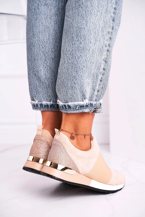 Sportowe Damskie Buty Sneakersy Slip-on Beżowe Say Something