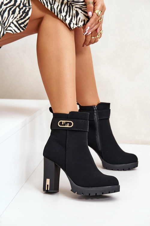 Ocieplane Botki Damskie Na Słupku Na Zamek Czarne Narielis