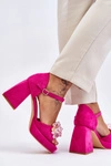 Modne Sandały Z Kryształami Na Masywnym Obcasie Fuksja Garrett 
