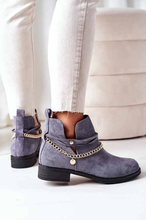 Zamszowe Botki Z Łańcuszkiem Niebieskie Elvira