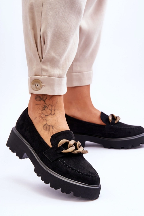 Zamszowe Damskie Mokasyny S.Barski HX52-222 Czarne