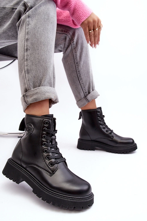 Botki Skórzane Sznurowane Czarne Big Star MM274375