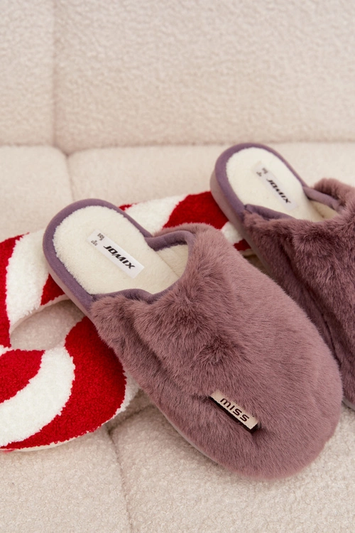 Futrzane Kapcie Damskie Ciemnofioletowe Belinna